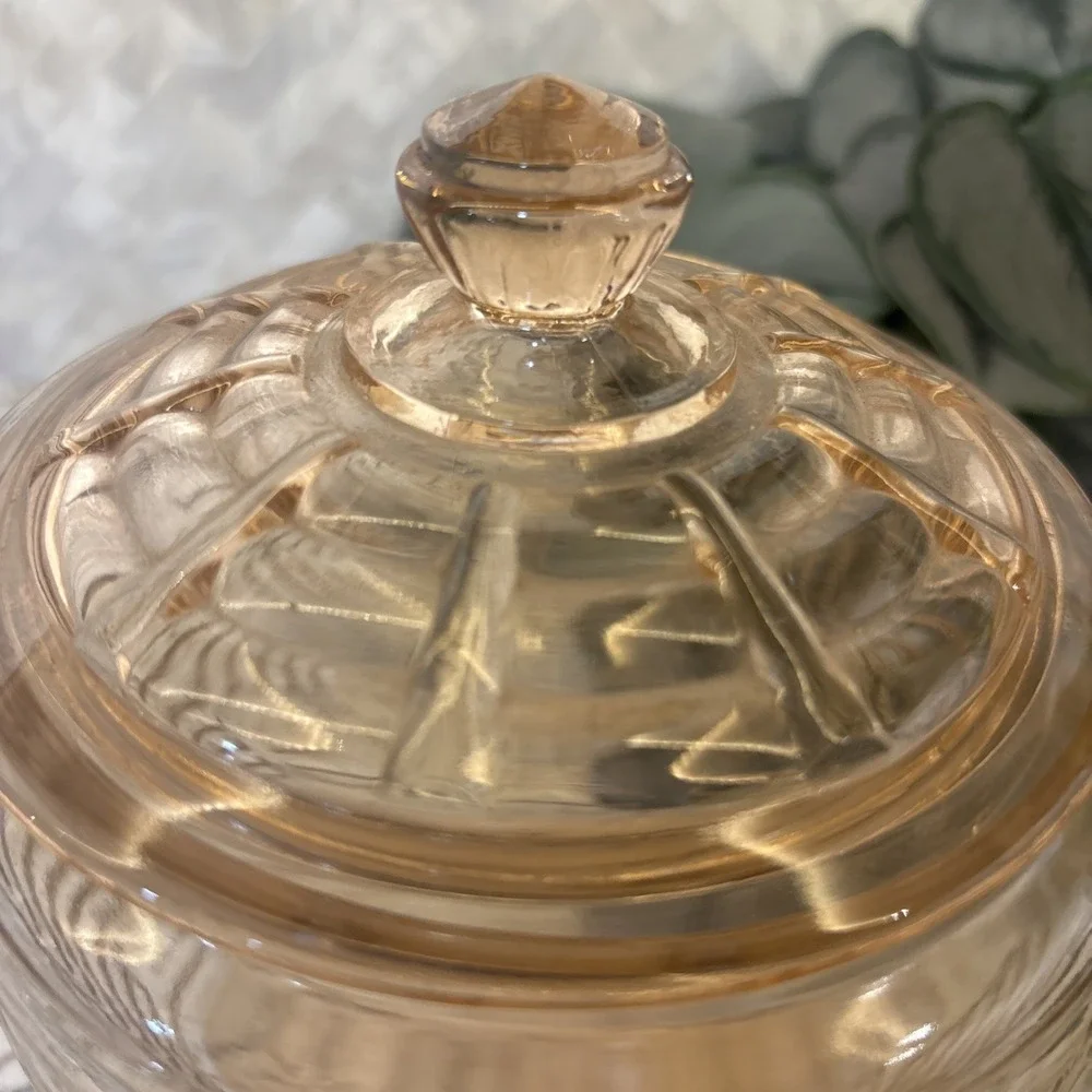 Vtg Anchor Hocking Manhattan Pink Depression Glass Beehive Biscuit Cookie Jar